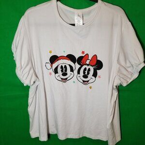 Disney Parks Mickey Minnie Christmas Women 1X Holiday Santa Puff Sleeve